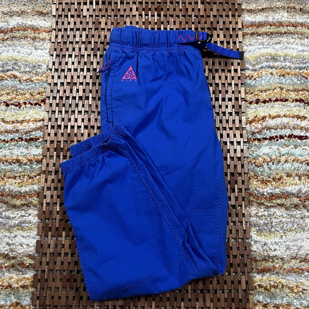 Nike ACG Trail Pants Mens Medium Blue Jogger Nylon Belted Water Resist Hiking