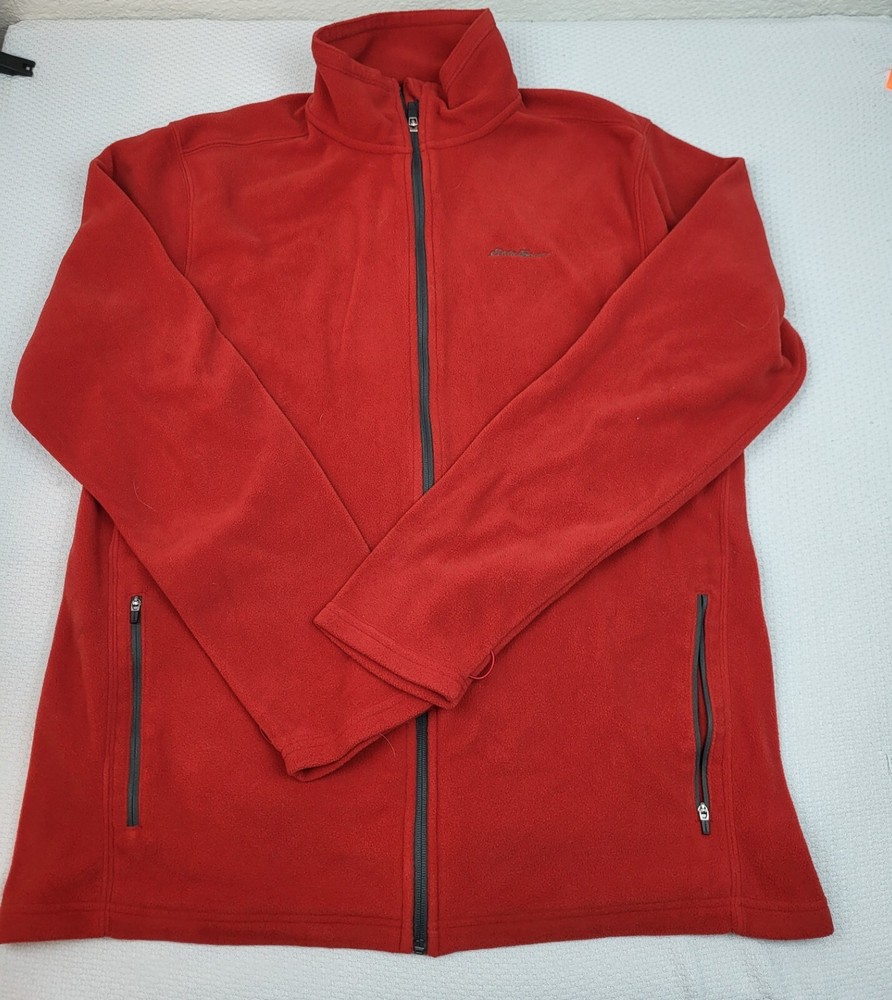 Eddie Bauer Fleece Jacket Mens Large Red Full Zip Polartec Coat Gorp Core Light