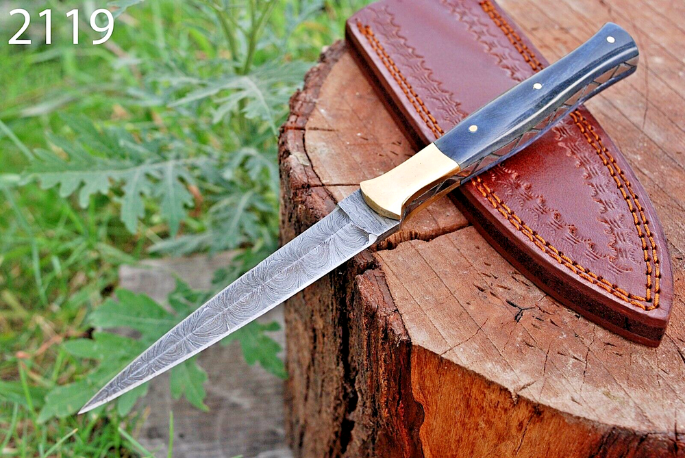 handmade Damascus steel hunting DOUBLE EDGED DAGGER BOOT KNIFE throwing
