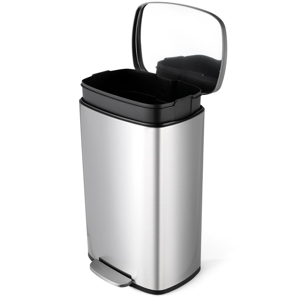 8 Gal Kitchen Trash Can, 30L Recycling or Garbage Bin, Brushed Stainless Stee...