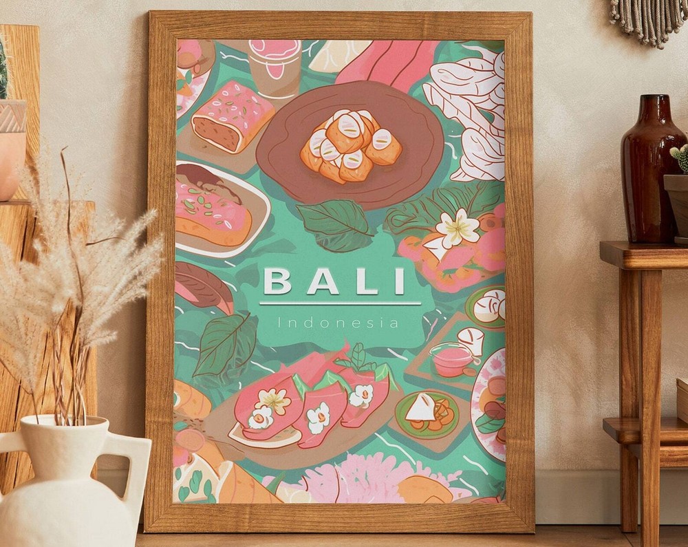 Vintage Art Deco Bali Travel Poster Print for Home Wall Decor