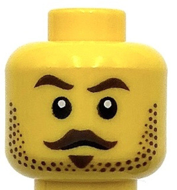Lego Yellow Minifigure Head Dual Sided with Dark Brown Eyebrows and Moustache