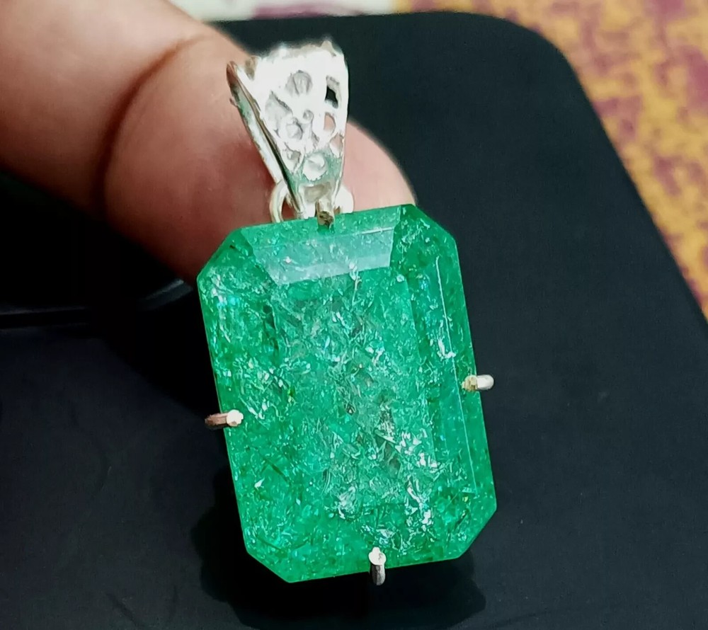 60.95 Ct Certified Stunning Emerald Cut Gemstone Pendant in 925 Solid Silver