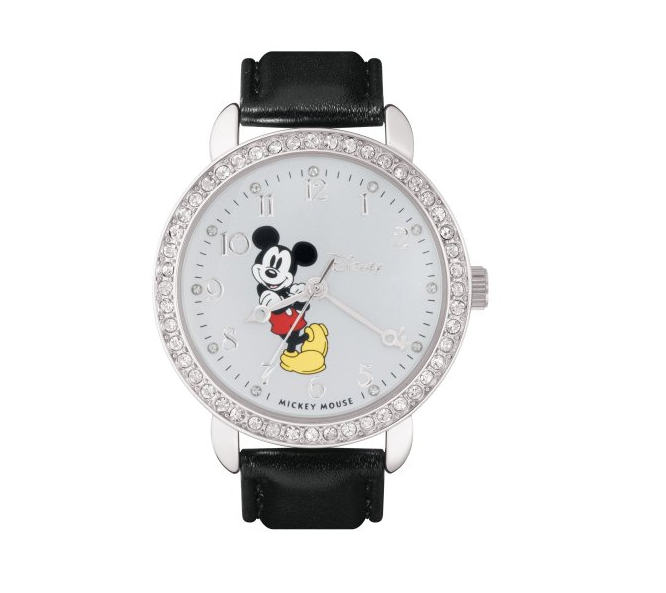 Disney MU2926 Women's Mickey Mouse Crystal Accent Black Leather Quartz Watch