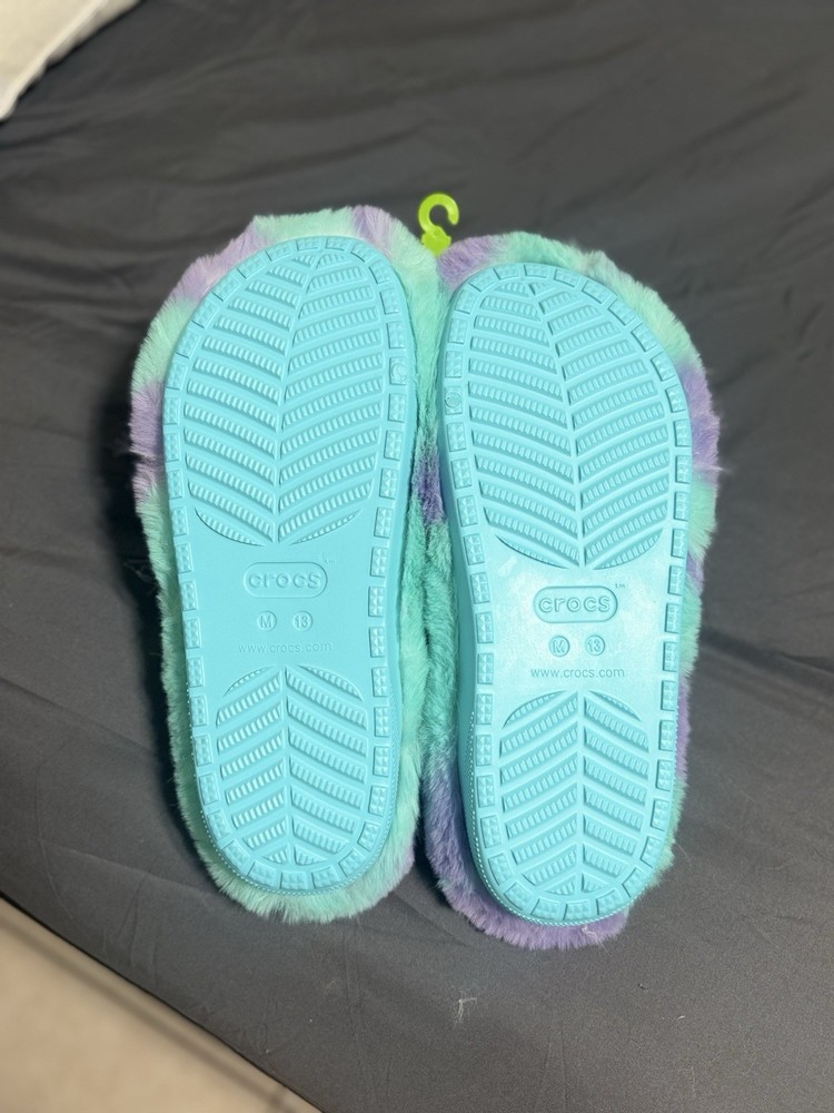 Crocs Sulley Monsters Inc Girls Slipper Blue Purple Horn Furry Polka Dot Lined