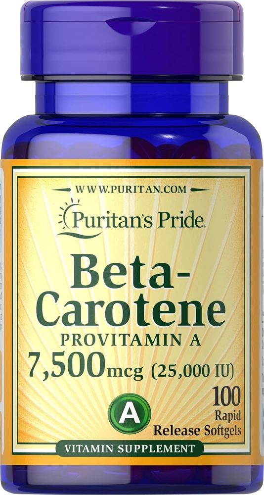 Puritan's Pride Beta Carotene 7500mcg 25000IU 100 Softgels 100-Day Supply-image