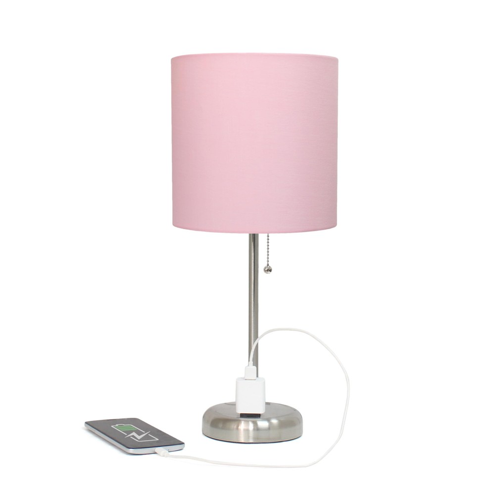 LT2024-LPK Brushed Steel Drum Desk Lamp with USB Charging Outlet