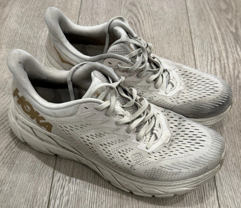 Hoka One One Clifton 7 Men Size 10.5 Off-White Athletic Sneakers Worn