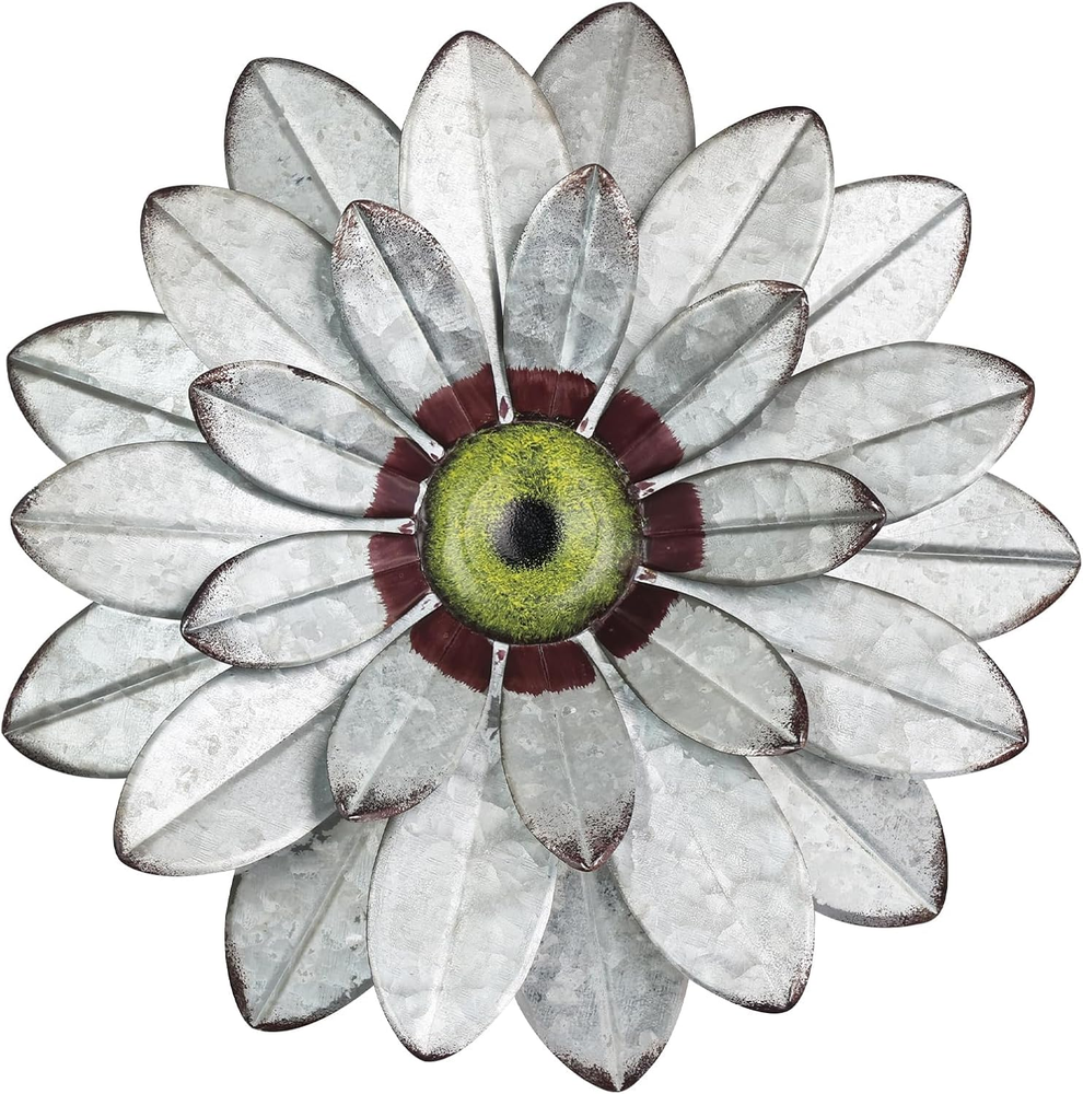Galvanized Metal Flower Wall Decor 11 Inch Farmhouse Boho Aesthetic