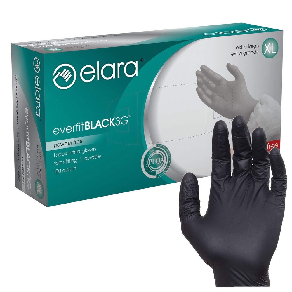 FNE304BK EverfitBLACK3G Nitrile Disposable Gloves, 3 mil, Black, Powder Free,...