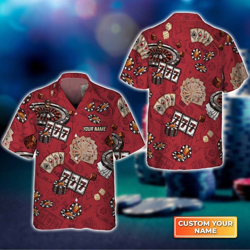 3D Hawaiian Shirt with Casino Pattern and Personalized Name for Poker Enthusiasts