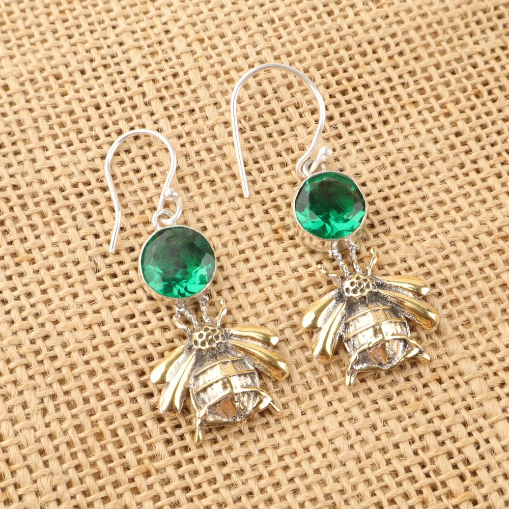 May Birthstone Emerald Bezel Drop Earrings in Sterling Silver