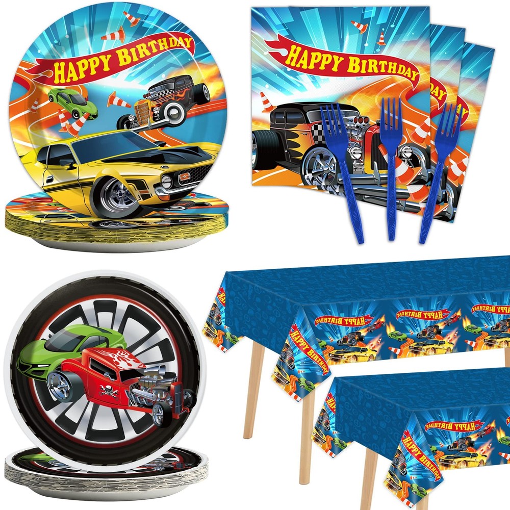 98 Pieces Racing Car Party Decorations for 24 Guests Hot Car Tableware Set Ra...