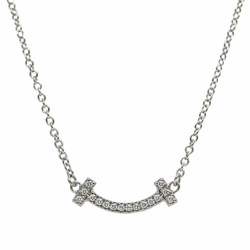 Tiffany T smile diamond necklace in 18k white gold brand new