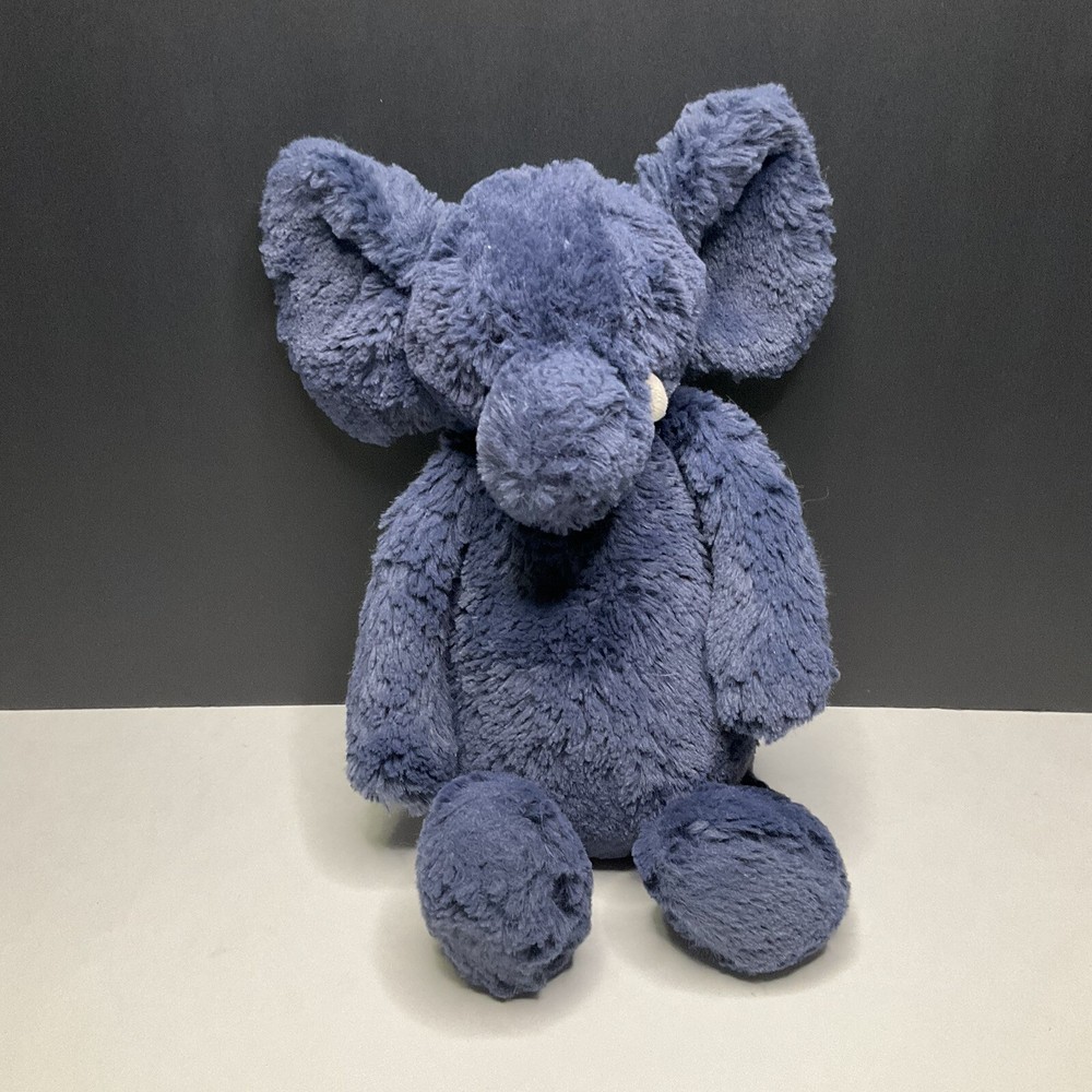 Jellycat London Bashful Elephant Soft Navy Blue Plush Toy 12” Stuffed Animal Fun