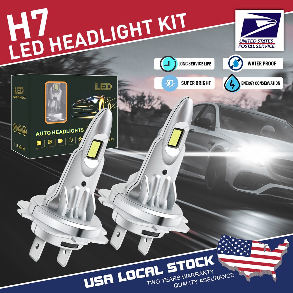 2Pcs 200W H7 80000LM Car LED Headlight Super Bright Bulbs Kit White 6000K USA