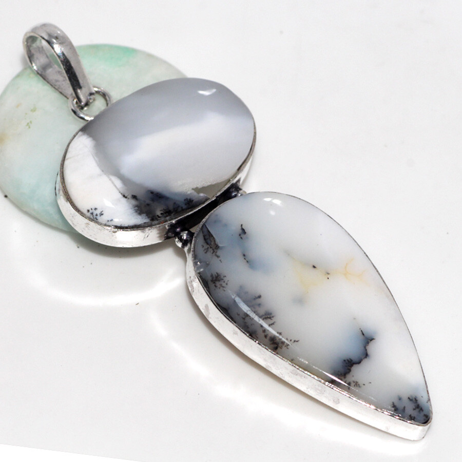 Dendritic Opal 925 Silver Plated Long Gemstone Pendant 2.6