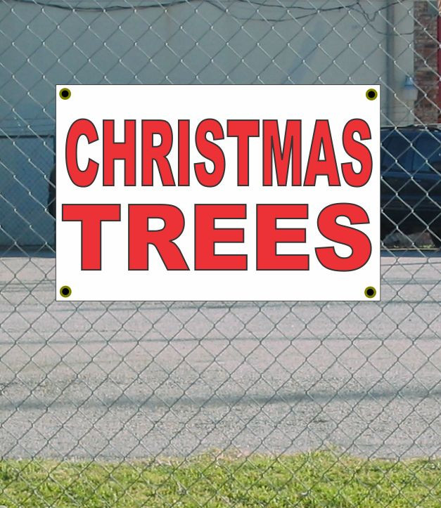 New 2x3 Red & White Christmas Trees Banner Sign with Discounted Size & Price