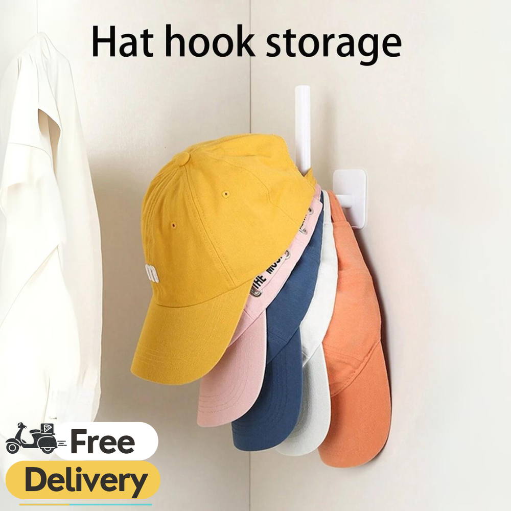 2pc Adhesive Hat Rack - Wall Hooks for Baseball Caps, No Drill Storage