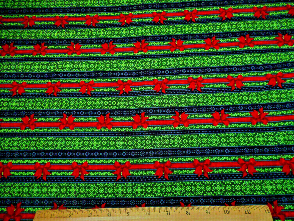 Christmas Fabric By Yard Floral Red Bows Green Black Stripe Premium Cotton #16 C