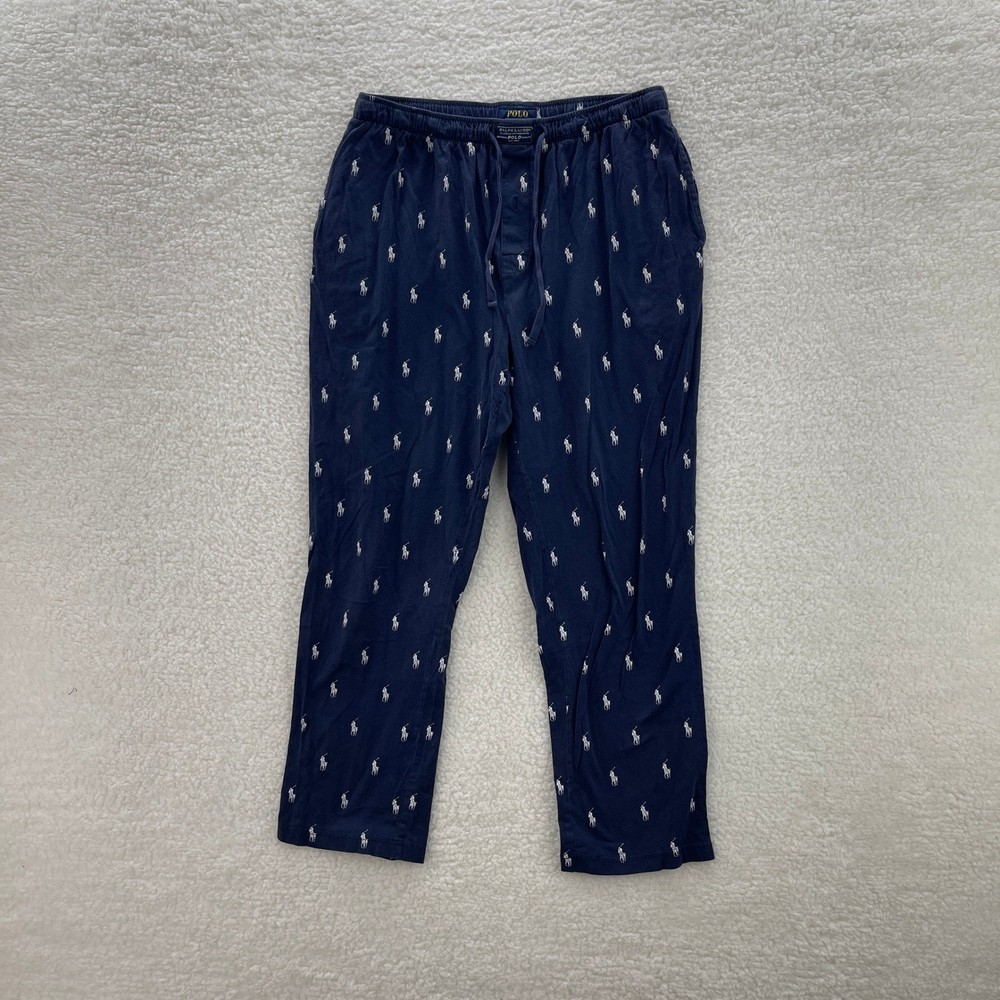 Polo Ralph Lauren Pajama Pants Mens Large Navy Blue All Over Pony Print Lounge