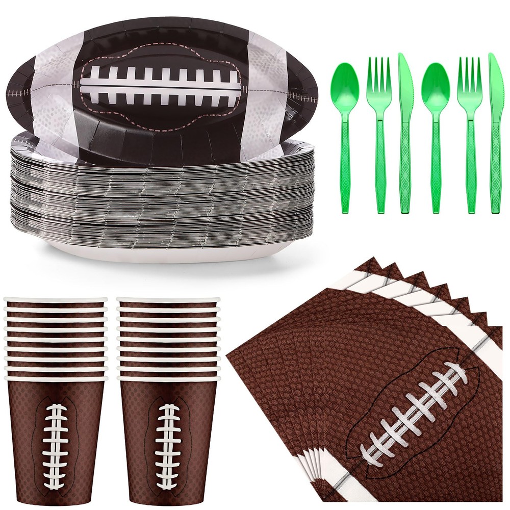 180 Pcs Football Tableware Set to Serve 30 Guests Include Disposable Paper Pl...