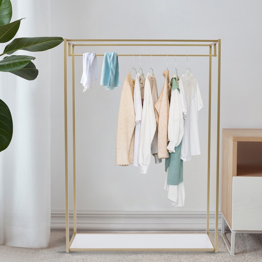 Heavy Duty Gold Garment Rack with Shoe Storage Organizer