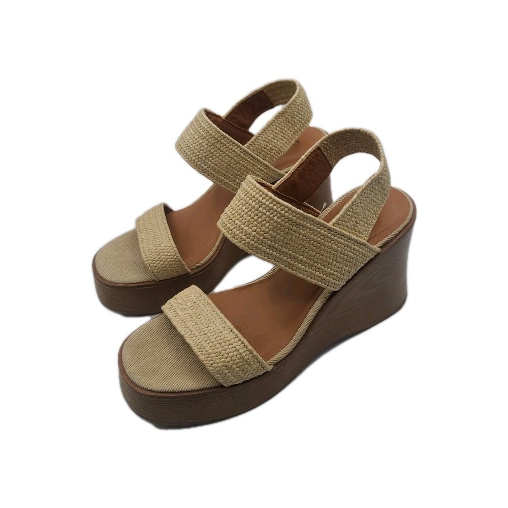 Lucky Brand Womens Platform Wedge Sandals Delukah Natural Woven Size 8M NEW