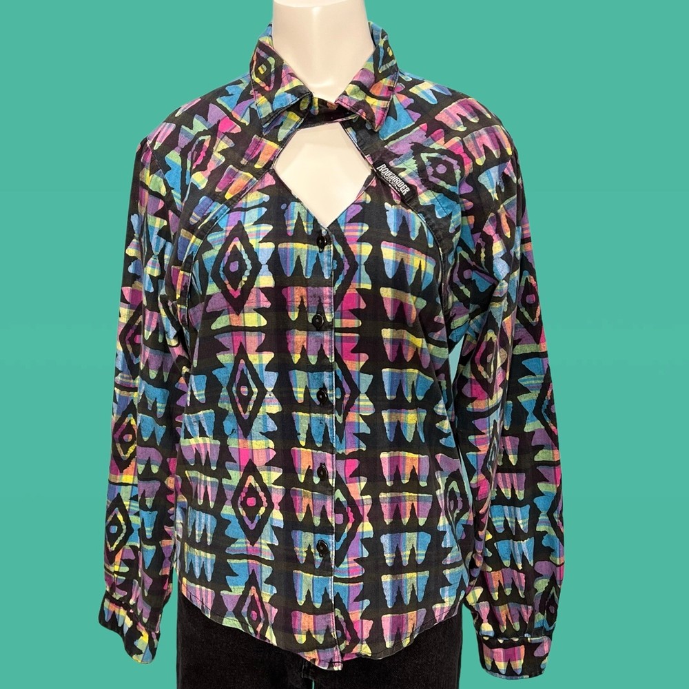 Vtg RoughRider By Circle T Plaid Western Rodeo Cowgirl Peek Button Down Small