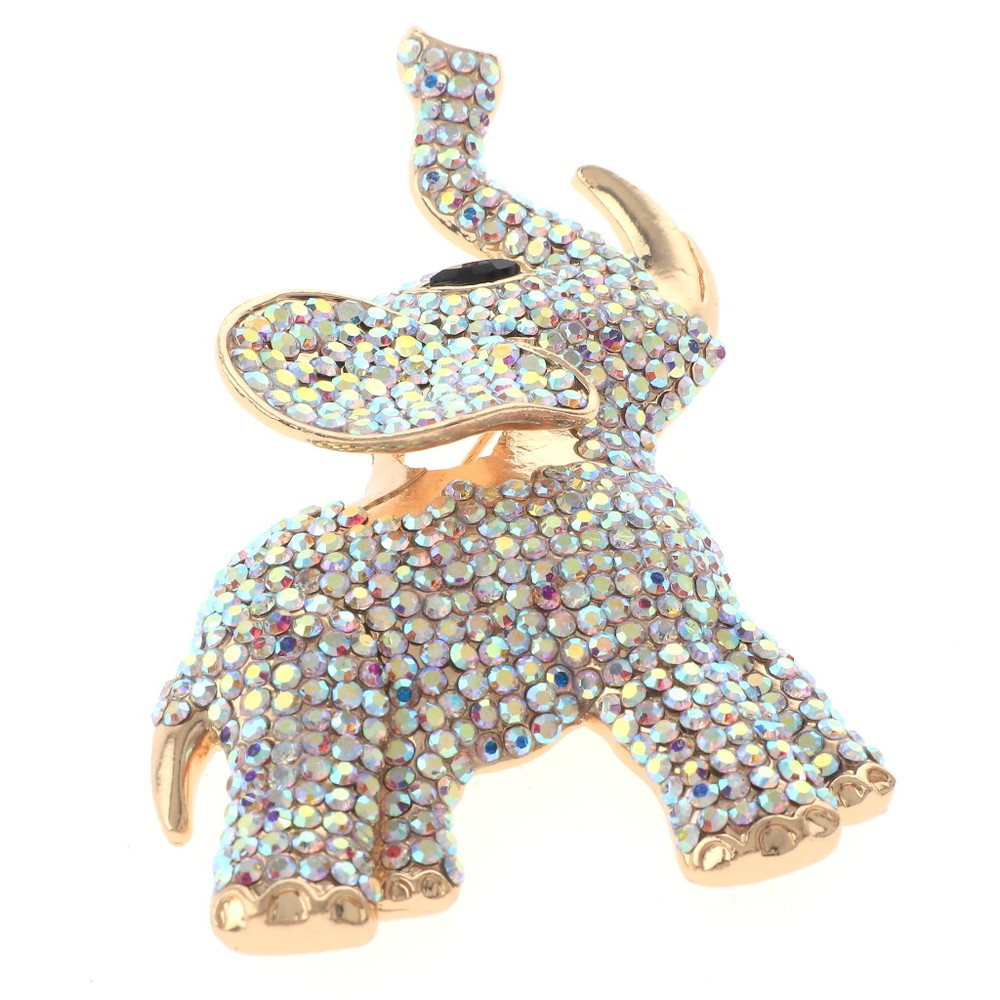 Gold Tone Metal Large Crystal Elephant Brooch P1479-GAB