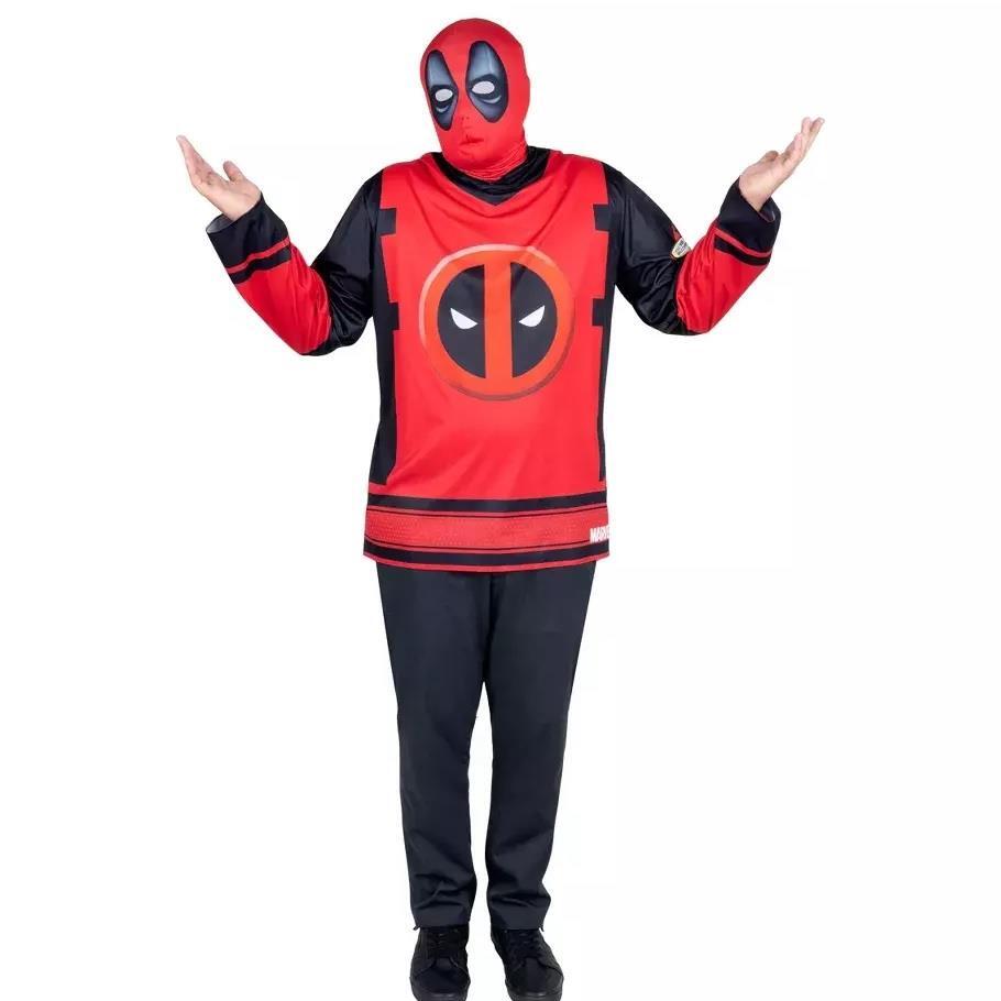 Mens Marvel DEADPOOL Hockey Jersey Halloween Costume & Mask Size S/M L/XL New