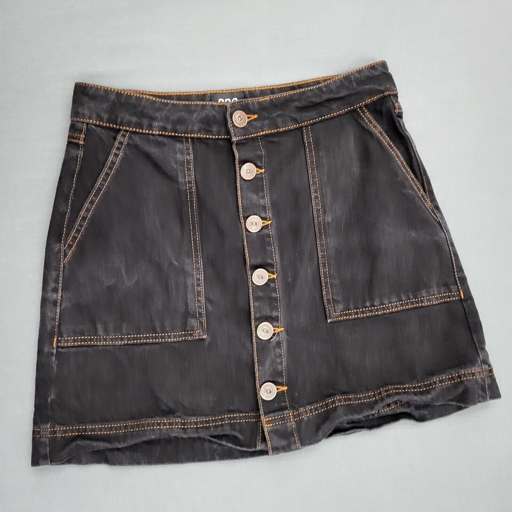 Urban Outfitters BDG Skirt Womens Medium M A Line Short Button Up Denim Black
