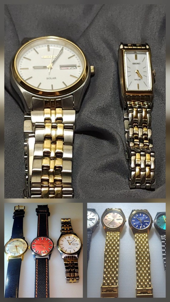 Watch LOT, 8 VINTAGE SEIKO (3 SOLARS), 2  HMT AUTOMATICS, 10 TOTAL, BEAUTIFUL
