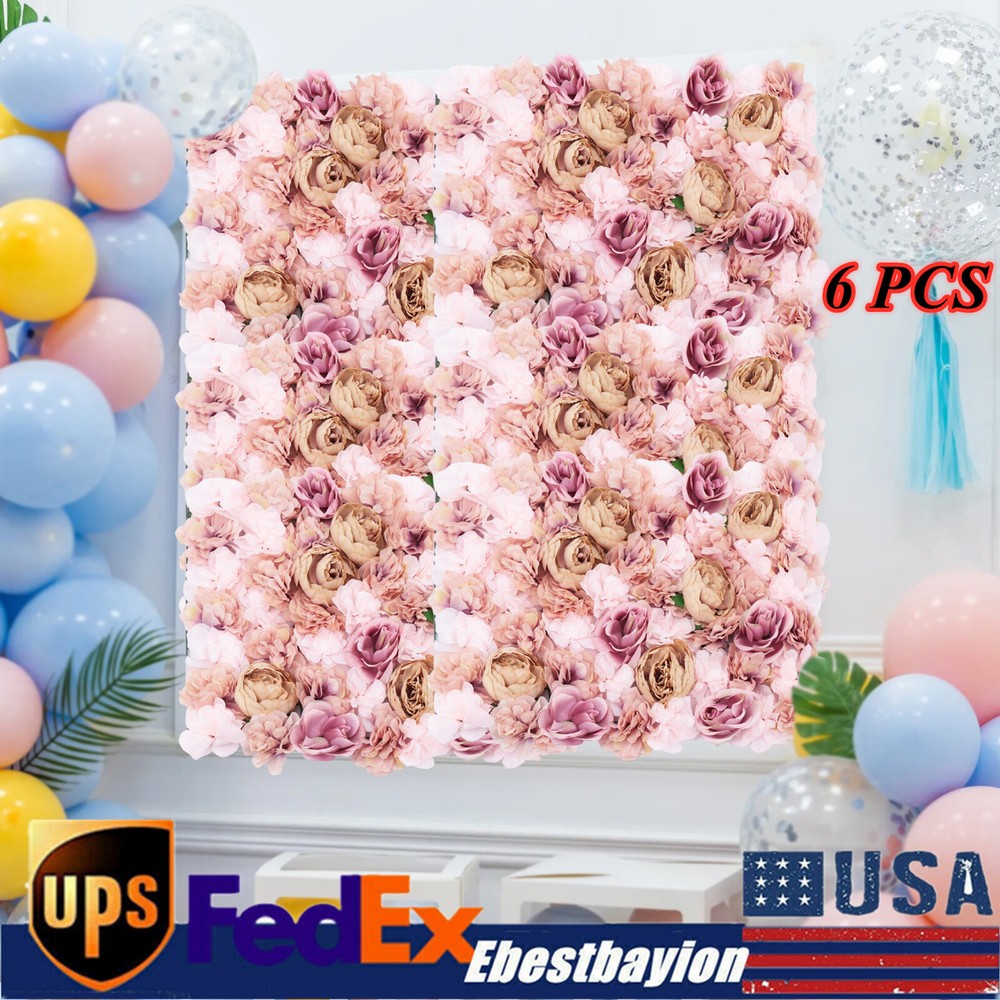 6 PCS Artificial Rose Flower Wall Panels Wedding Backdrop Party Decor 60 x40cm