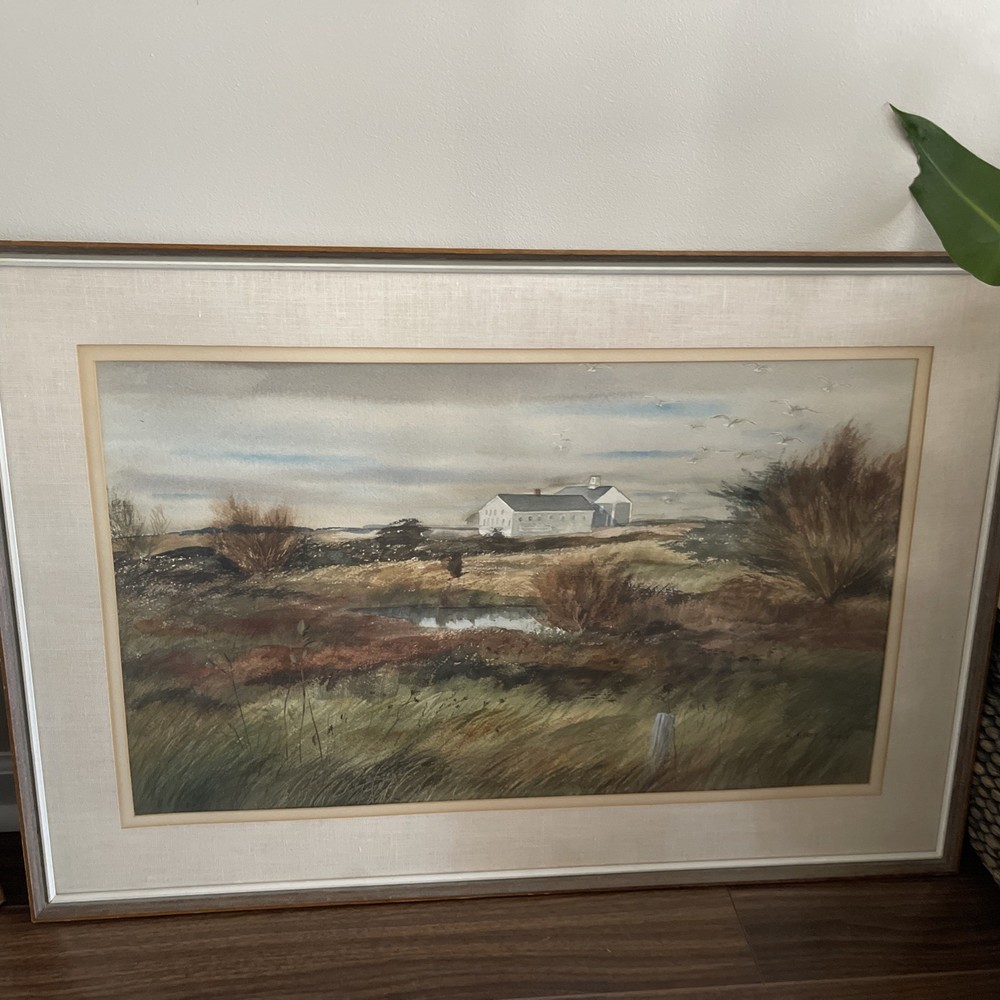 Nantucket Artist: C.Robert Perrin a.w.s. (1915-1999) framed Grey House Fields