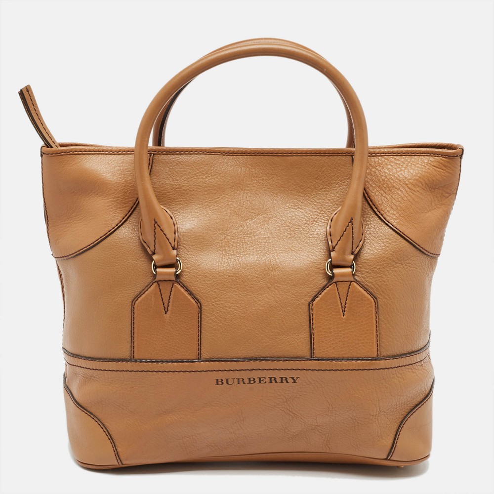 Burberry Brown Leather Top Zip Tote
