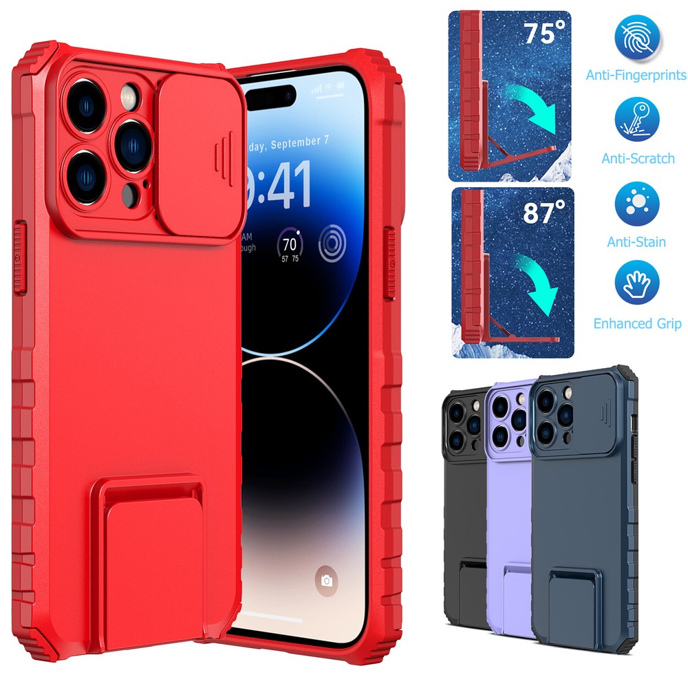 For iPhone 14Plus Shockproof Case w/ Slide Camera Lens Protective Ring