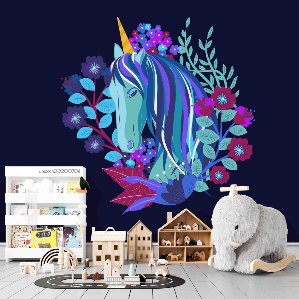 3D Unicorns Flowers Illustration Wall Murals Wallpaper Murals Wall Sticker 2