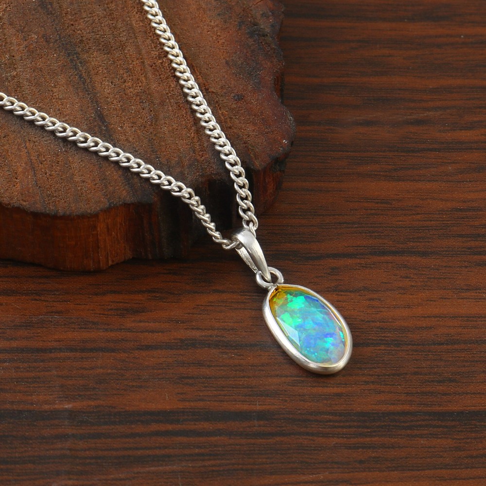 Dainty Ethiopian Opal Pendant Top Quality Sterling Silver Christmas Sale J-109-image