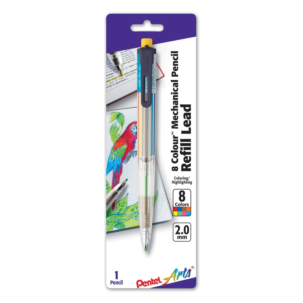 Pentel Arts 8 Colour Automatic Pencil, Assorted Accent Clip Colors, 1 Pack (P...