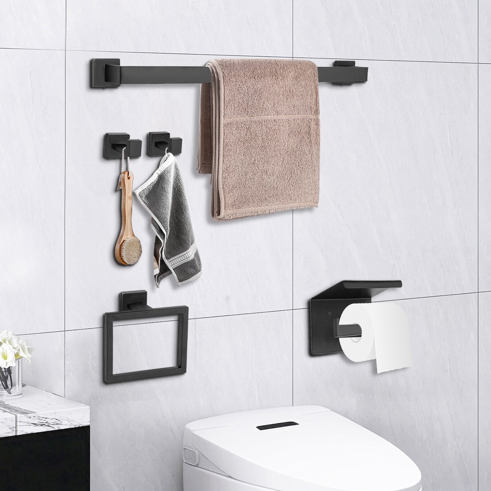 5-Piece Black Stainless Steel Bathroom Towel Bar Set Hardware Accessories