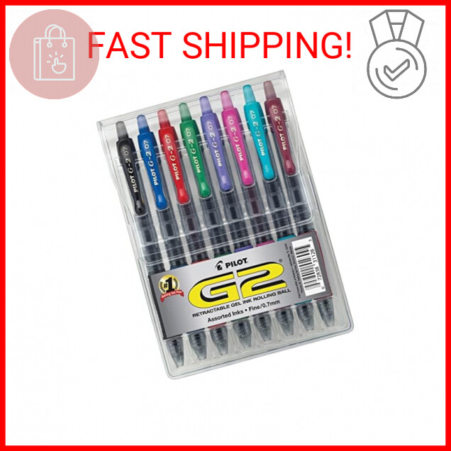 Pilot, G2 Premium Gel Roller Pens, Fine Point 0.7 mm, Assorted Colors, Pack of 8