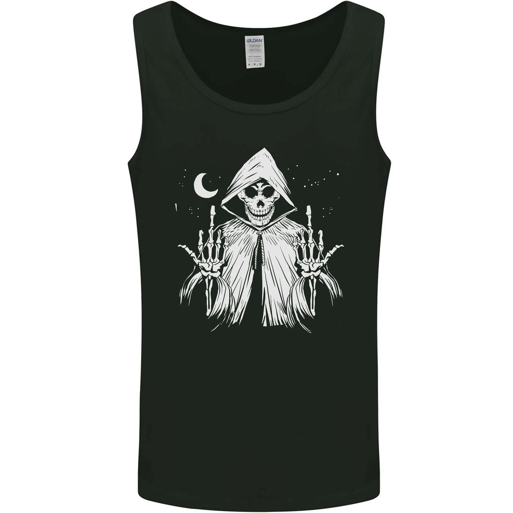 Grim Reaper Finger Flip Skull Biker Funny Mens Vest Tank Top