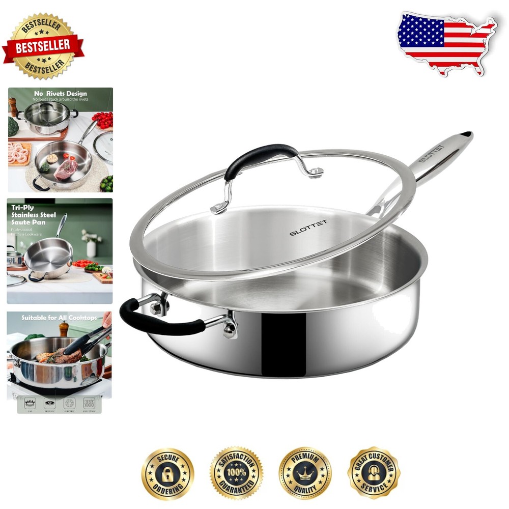 Ergonomic 11.5 Inch Stainless Steel Sauté Pan Heavy Duty Induction Ready