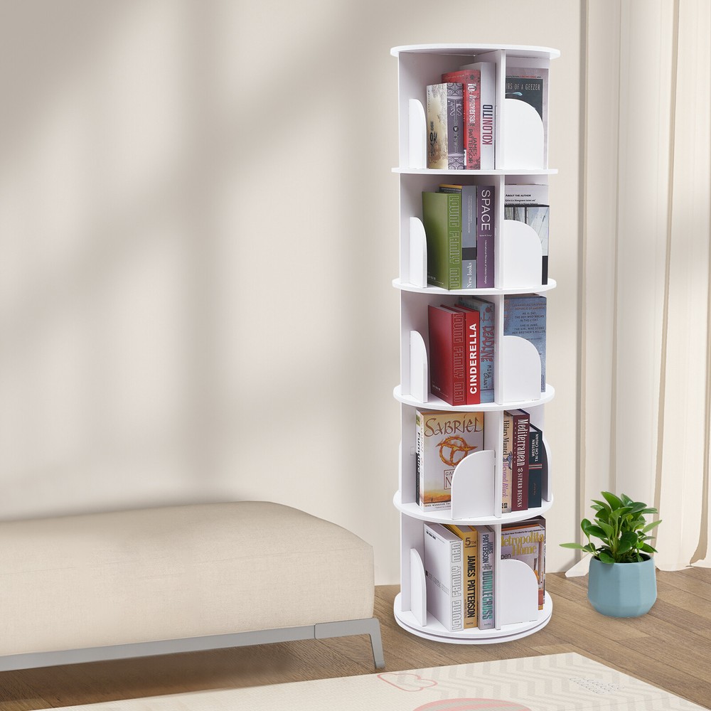 360-Degree Rotating 5-Tier Bookcase Freestanding Storage Display Shelf