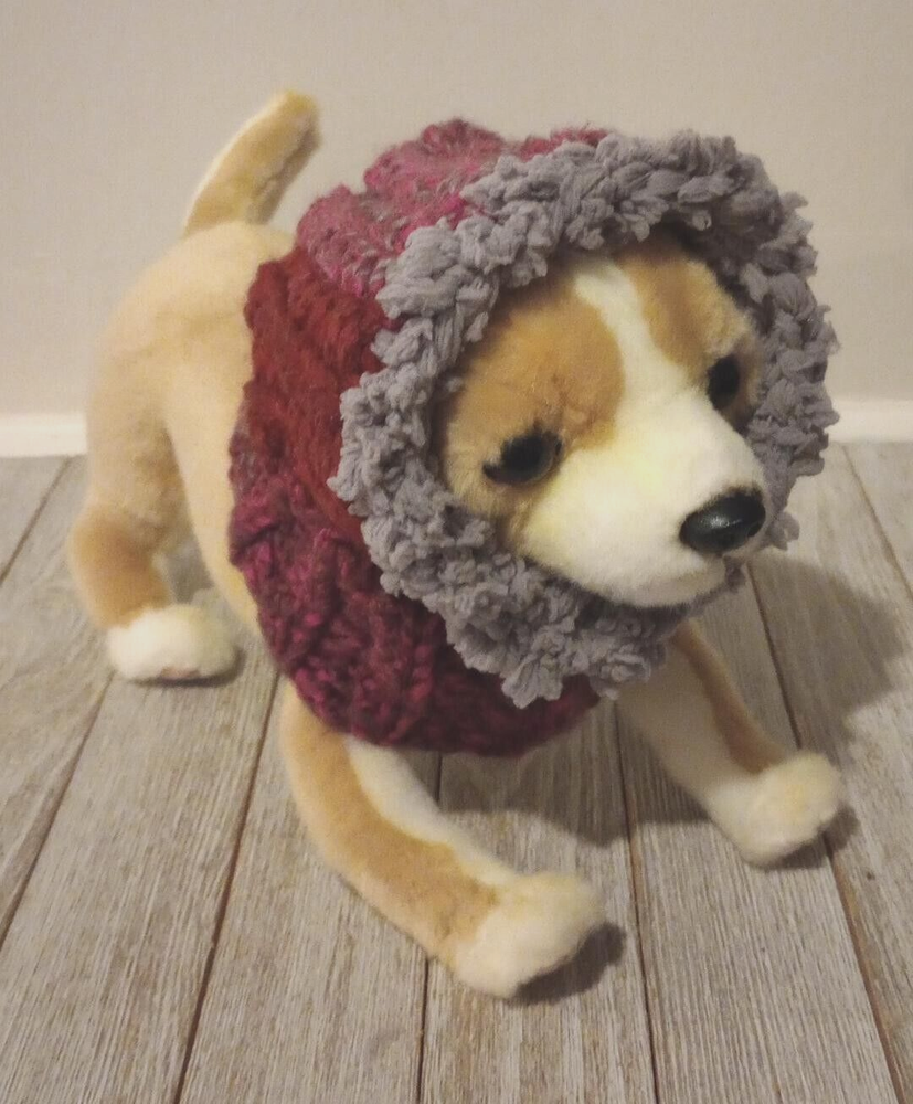 crochet handmade dog pet hood hat cat snood xs small heartbeat red gray