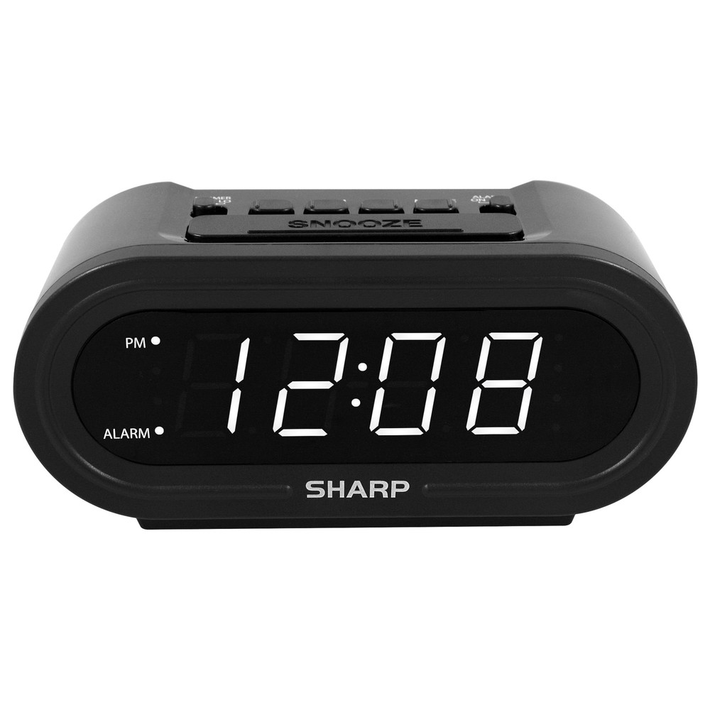 Digital Alarm Clock with Auto-Set Feature - Black Case & White LED Display  
