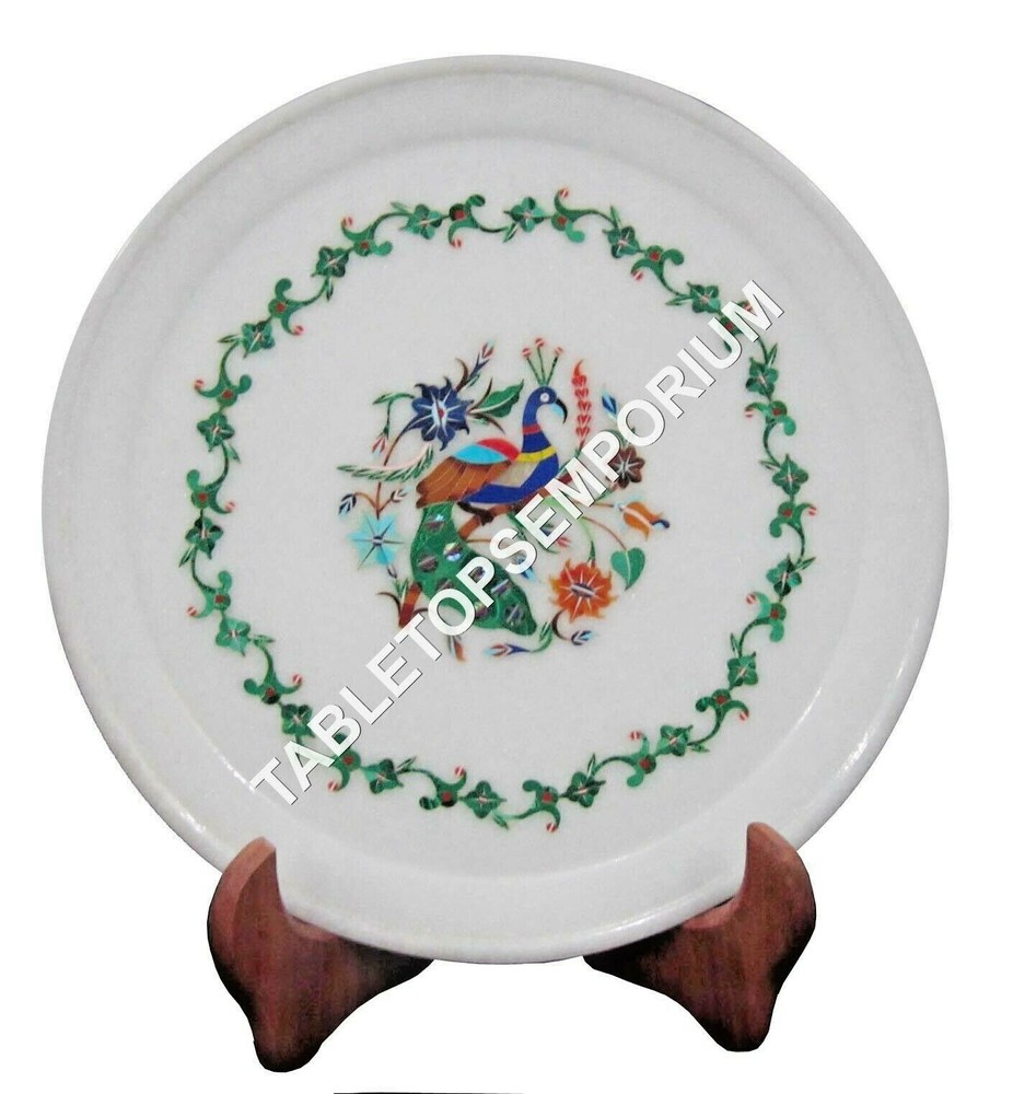 Marble Round Slab Mosaic Peacock Inlay Rare Arts Cyber Monday Gift Decor...-image