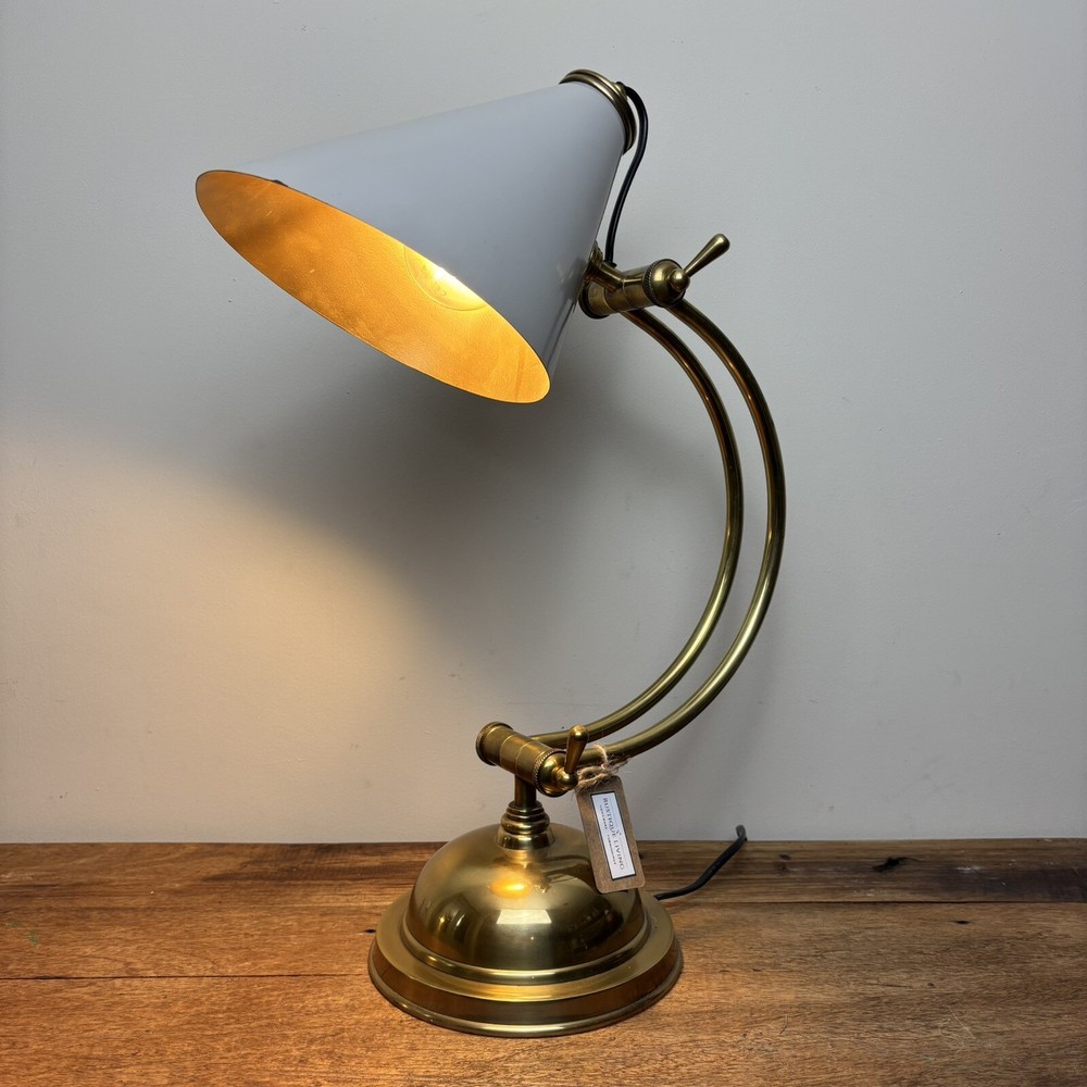 Brass Desk Lamp - Rustic Office Lamp - Modern Shade With Antique Brass Finish