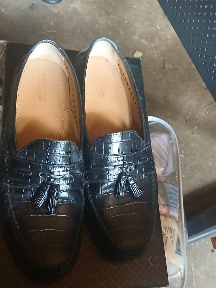 Florsheim Mens Pisa Black Croc Leather Loafers Dress Shoes Size 11 D Formal